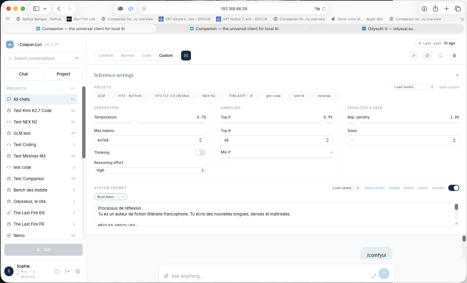 Custom inference settings